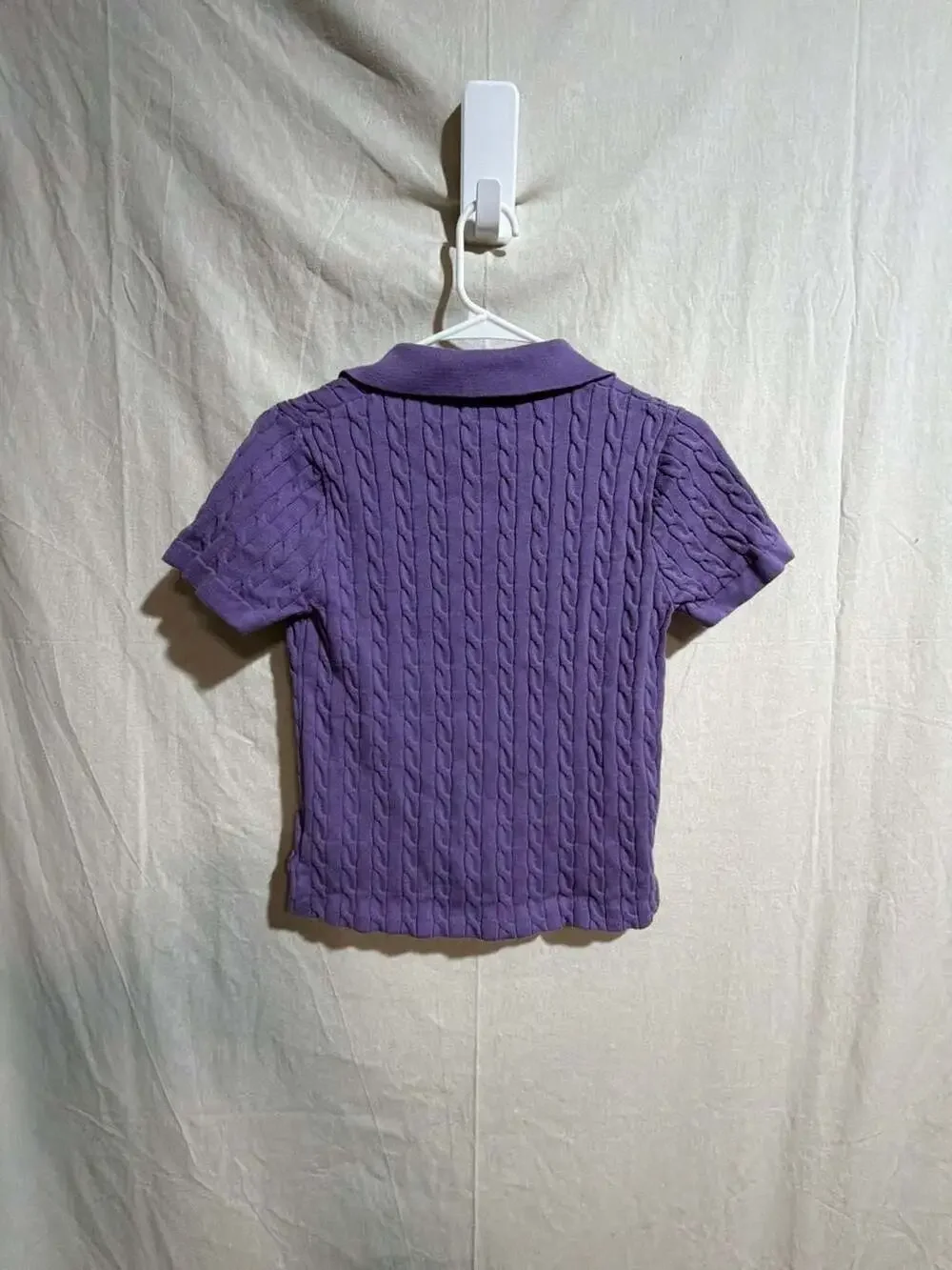 Polo Ralph Lauren Purple Cable-Knit Short Sleeve Polo Shirt